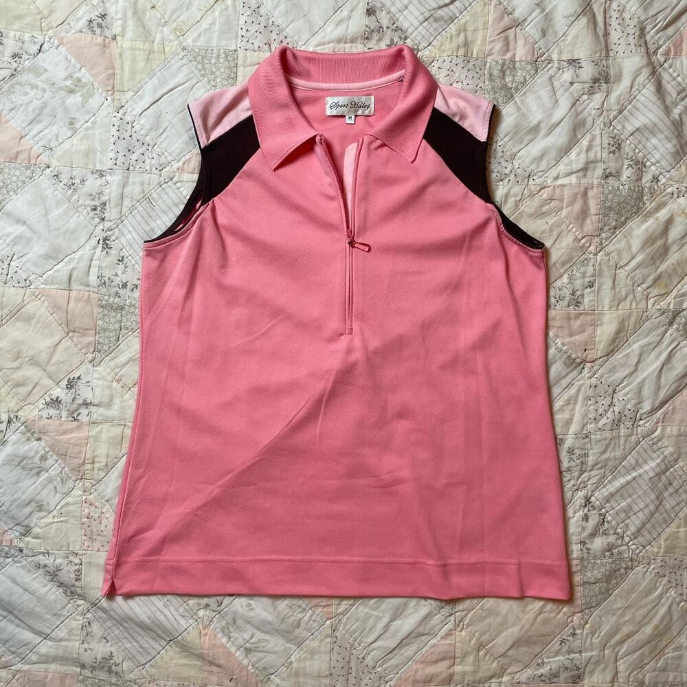 sport haley vintage y2k pink and brown collar zip up golfing tank top medium